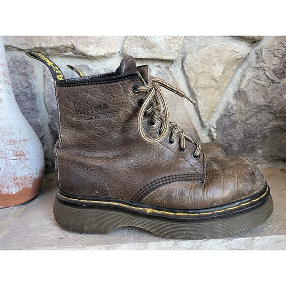 Dr. Martens Shoes - Vintage Made In England Dr Martens Chunky Platform Brown Boots Women Men 90s Y2K